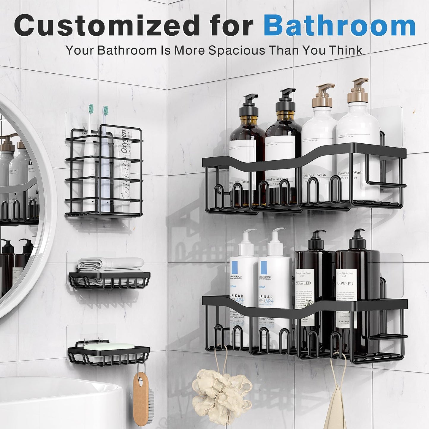 EUDELE No-Drill Shower Shelves for Bathroom Storage