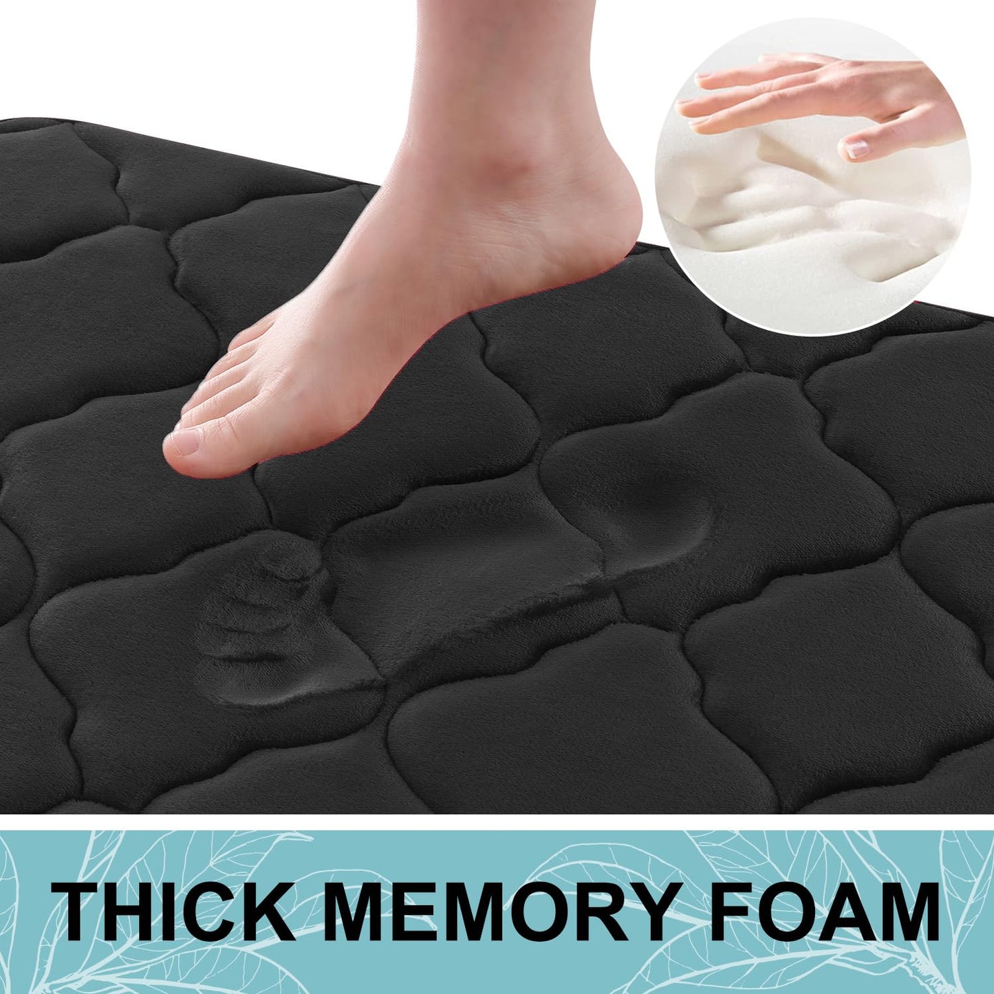 OLANLY Absorbent Memory Foam Bath Rug – Black