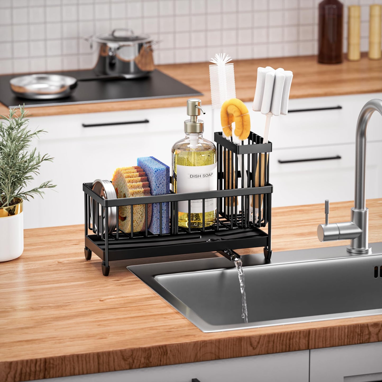 Cisily Sink Organizer with Brush Holder – Black