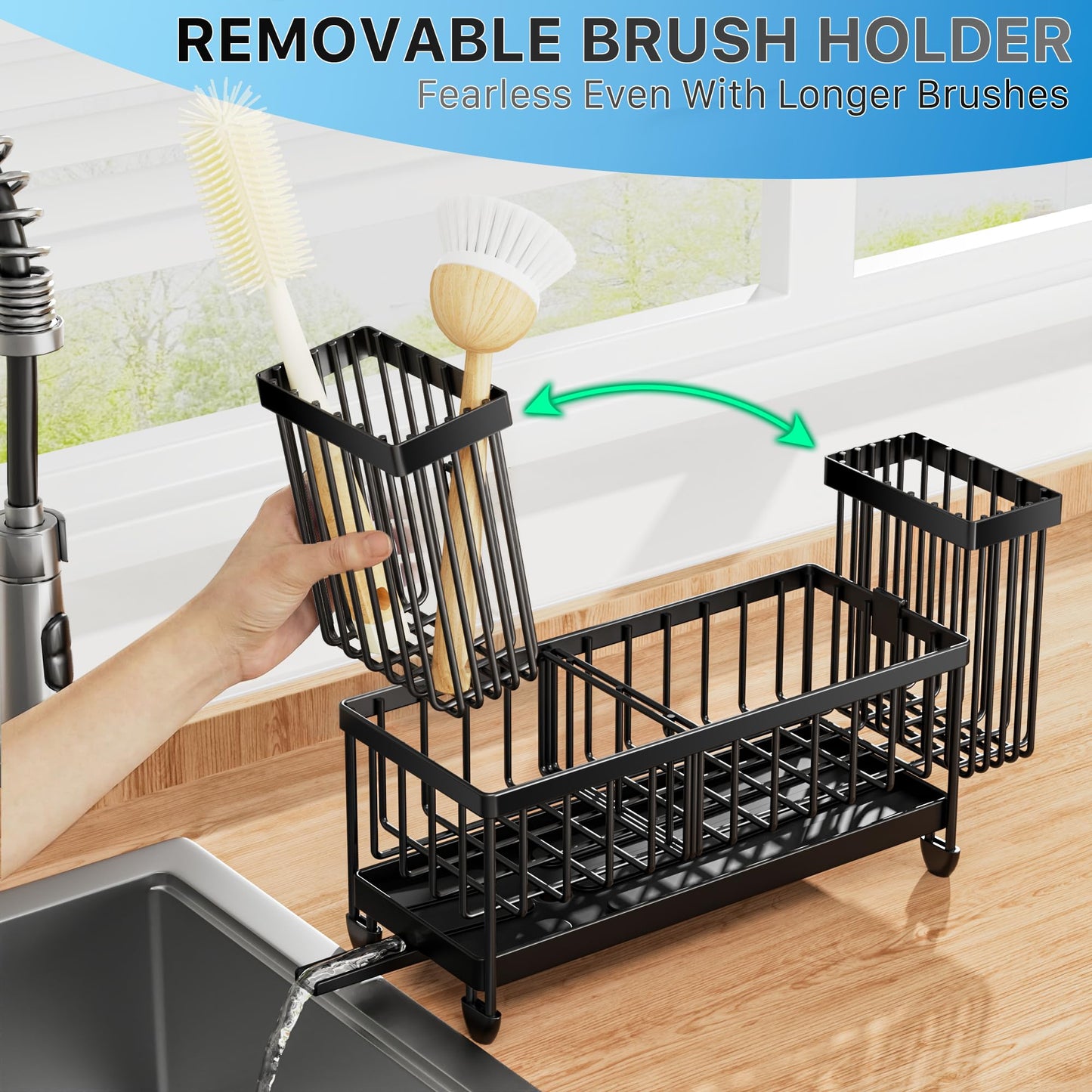 Cisily Sink Organizer with Brush Holder – Black
