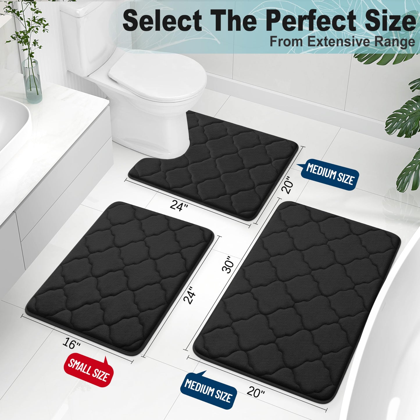 OLANLY Absorbent Memory Foam Bath Rug – Black