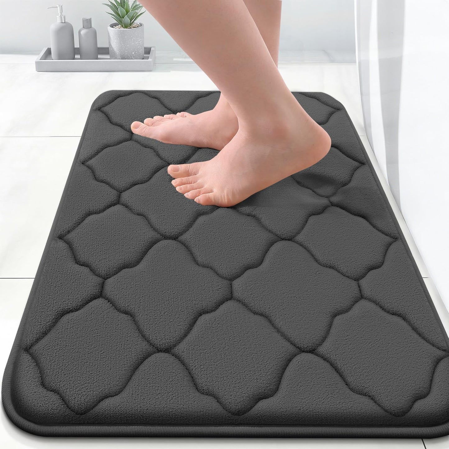 OLANLY Absorbent Memory Foam Bath Rug – Black