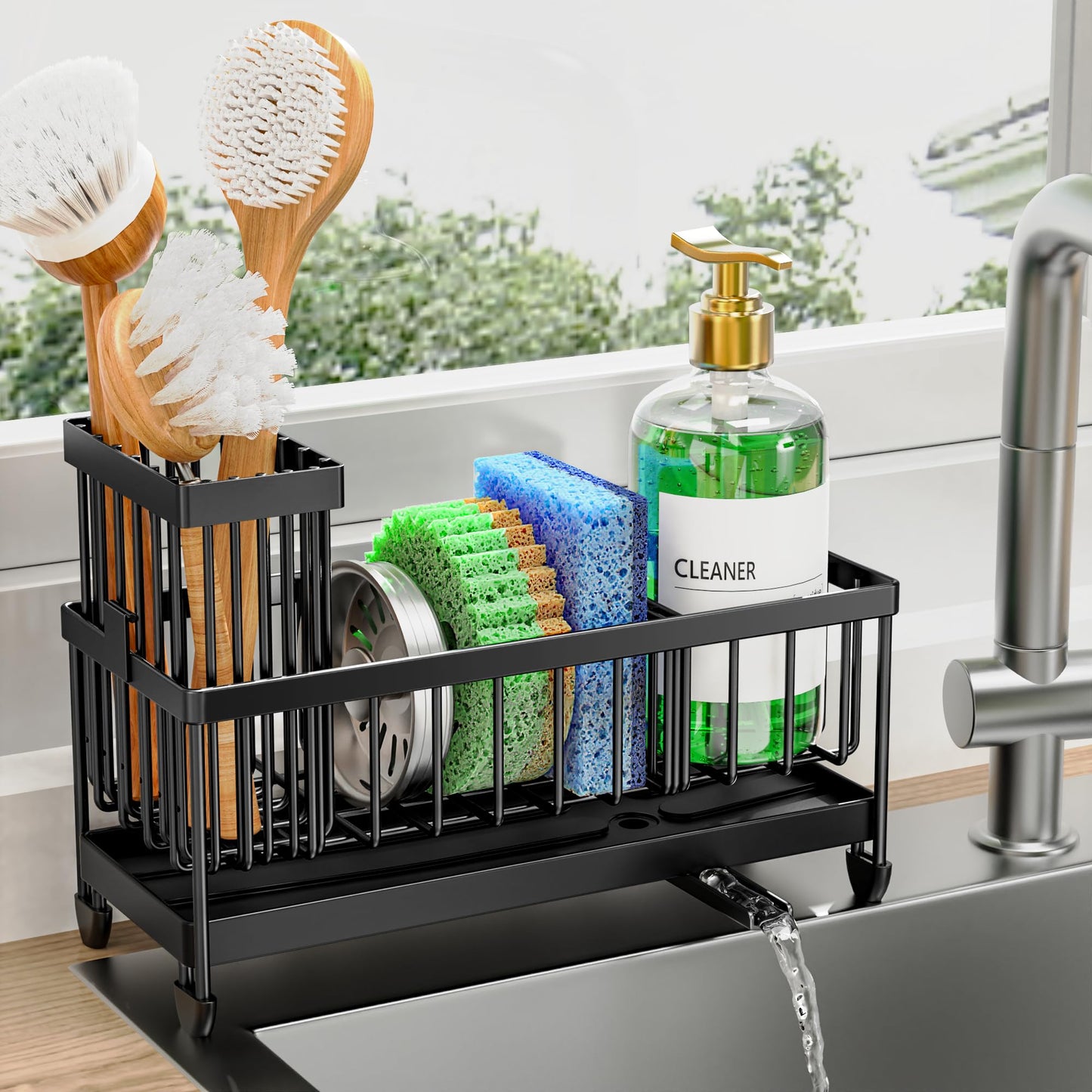 Cisily Sink Organizer with Brush Holder – Black
